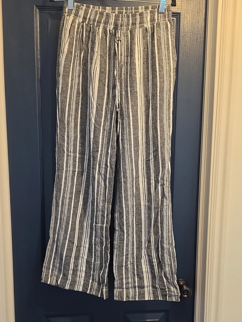 Briggs New York Women's Medium Linen Black & White Stripe Wide-Leg Pants